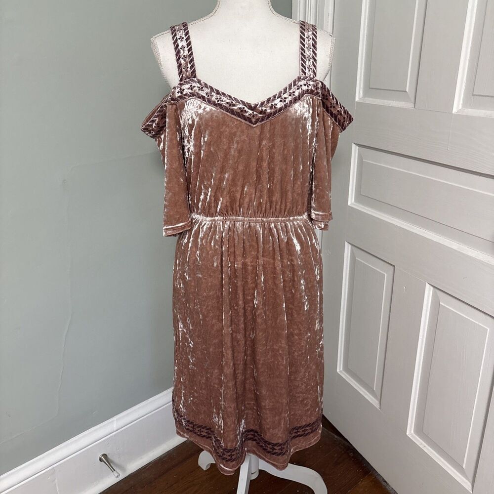 LUCKY BRAND Women's Velvet Cold Shoulder Dress Lined Blush Size Medium